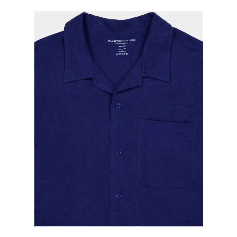 Majestic Filatures Linnen Overhemd Korte Mouw-Heren Overhemden