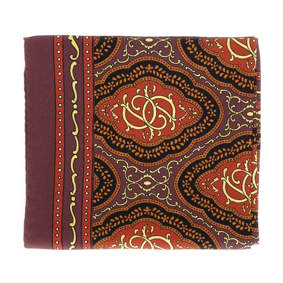 Drole de Monsieur Bordeaux Zijden Vierkante Sjaal Met All-Over Print-Heren Sjaals