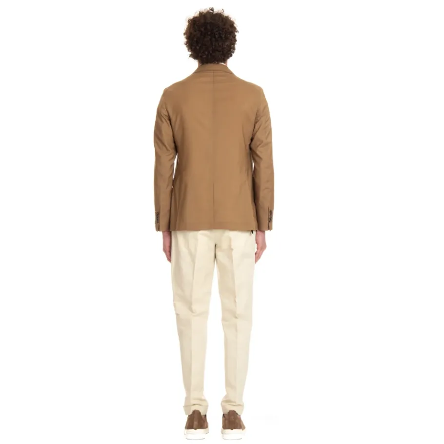 Tagliatore Camel Wol Zijde Slim Fit Jas-Heren Kostuums