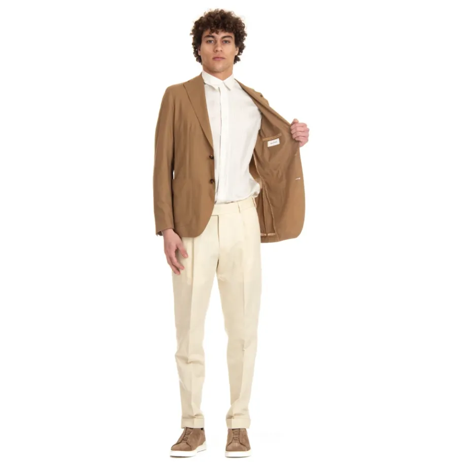 Tagliatore Camel Wol Zijde Slim Fit Jas-Heren Kostuums