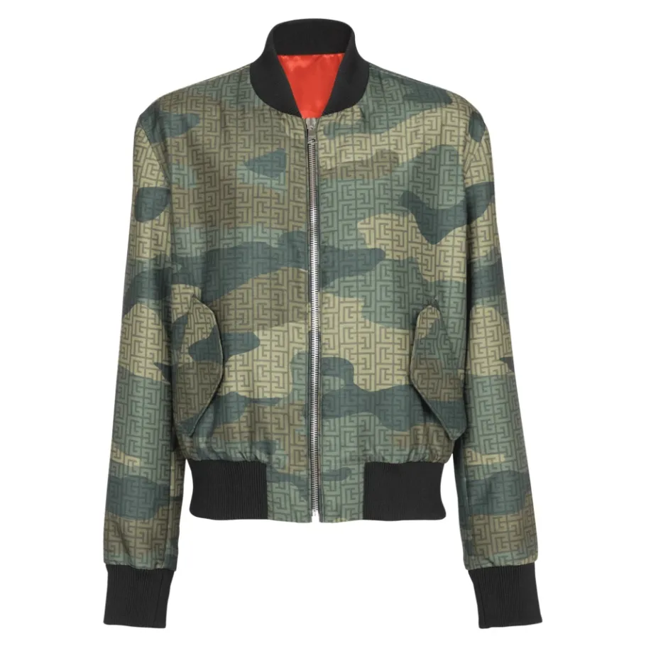 Balmain Camouflage Monogrammed Shantung Bomberjack-Heren Jassen