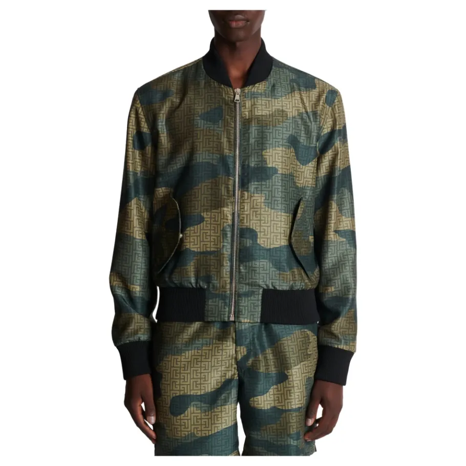 Balmain Camouflage Monogrammed Shantung Bomberjack-Heren Jassen