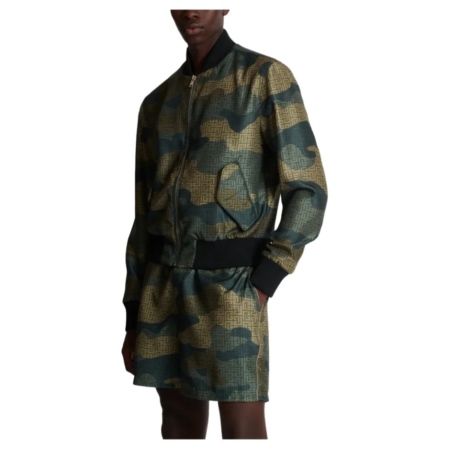 Balmain Camouflage Monogrammed Shantung Bomberjack-Heren Jassen