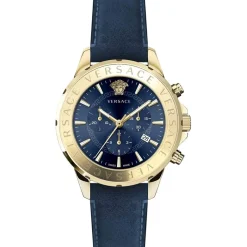 Versace Chrono Signature Blauw Leder Goud Staal Horloge-Heren Horloges