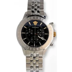 Versace Chronograaf Handtekening Staal Zwart Wijzerplaat Horloge-Heren Horloges