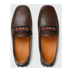 Gucci Cocoa Driver Schoen met Web-Heren Instappers & Slip Ons