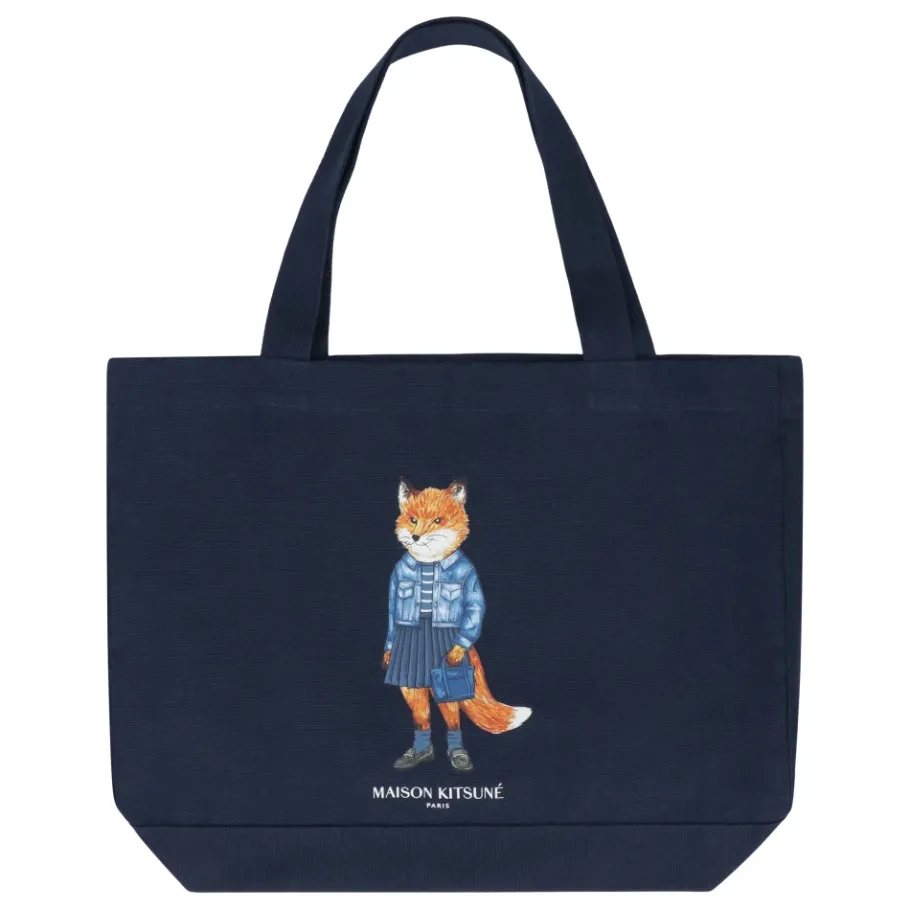 Maison Kitsuné Cotton Canvas Tote Bag-Heren Tassen