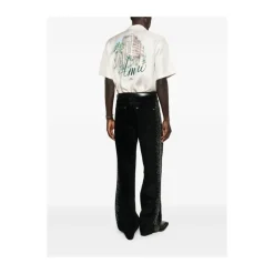 Amiri Crème korte mouwen overhemd met logodetail-Heren Overhemden