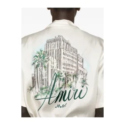 Amiri Crème korte mouwen overhemd met logodetail-Heren Overhemden