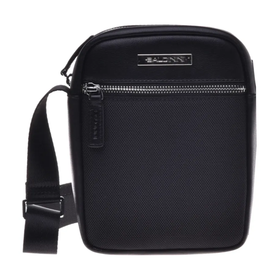 Baldinini Crossbody bag in black calfskin and nylon-Heren Tassen