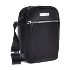 Baldinini Crossbody bag in black calfskin and nylon-Heren Tassen