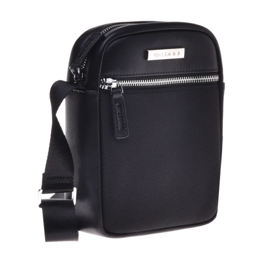 Baldinini Crossbody bag in black calfskin and nylon-Heren Tassen