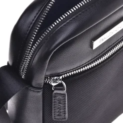 Baldinini Crossbody bag in black calfskin and nylon-Heren Tassen