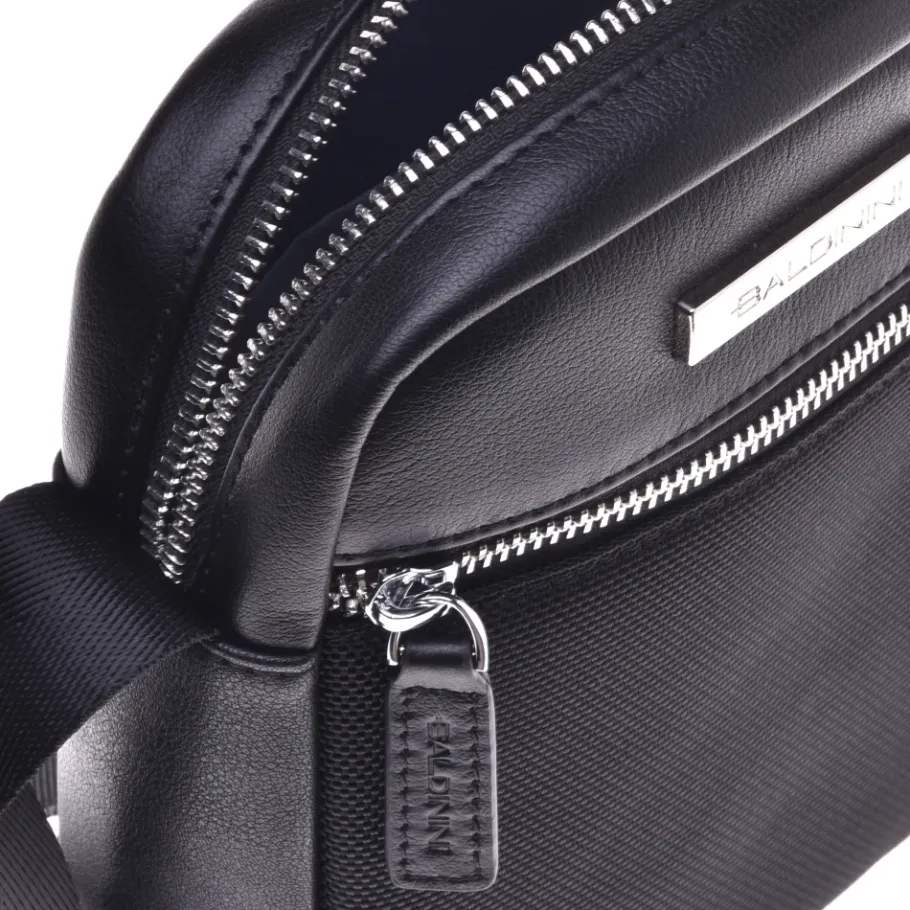 Baldinini Crossbody bag in black calfskin and nylon-Heren Tassen