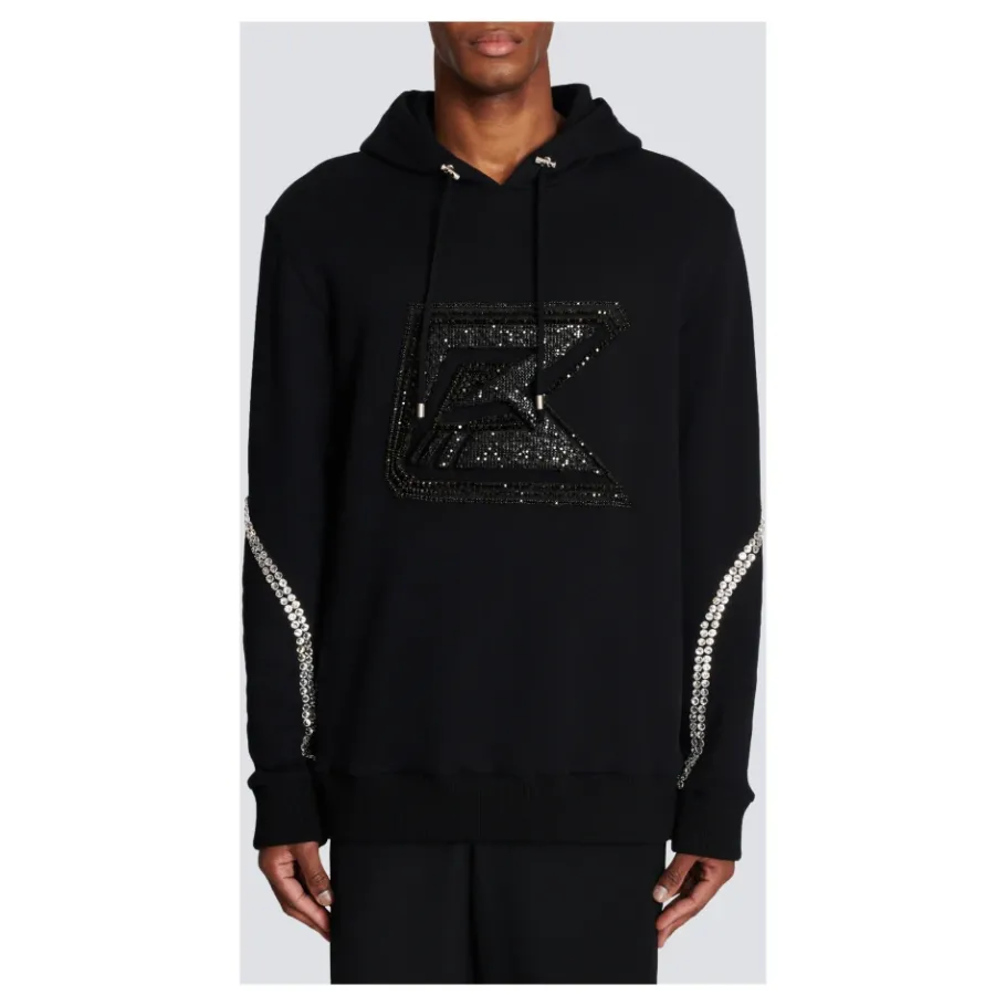 Balmain Crystal Embroidered Hoodie-Heren Truien & Vesten