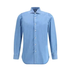 Finamore Denim Effect Franse Kraag Shirt-Heren Overhemden