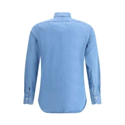 Finamore Denim Effect Franse Kraag Shirt-Heren Overhemden