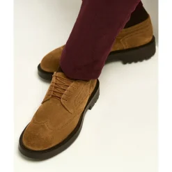 Kiton Derby in kalfsleer suède met brogue bloempatroon-Heren Instappers & Slip Ons|Nette Schoenen