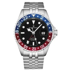 Revue Thommen Diver GMT Zwarte Wijzerplaat Blauwe en Rode Armband Roestvrij Staal-Heren Horloges