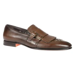 Santoni Donkere Double Monks Strap Schoenen-Heren Nette Schoenen