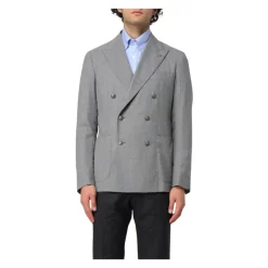 Tagliatore Double Breasted Grijze Wollen Blazer-Heren Kostuums