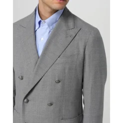 Tagliatore Double Breasted Grijze Wollen Blazer-Heren Kostuums