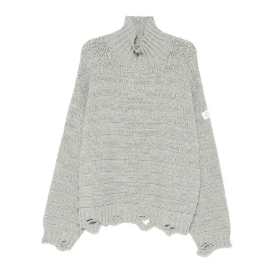 MM6 Maison Margiela Frayed Hem Ribbed Turtleneck-Heren Truien & Vesten