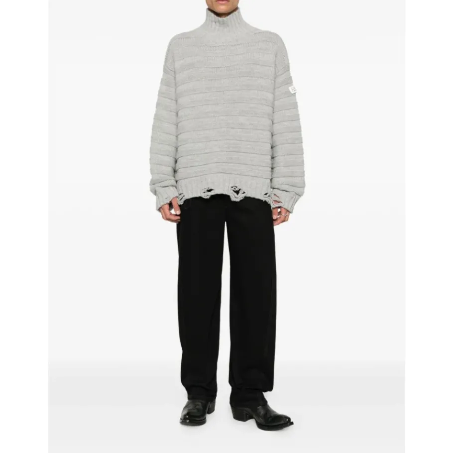 MM6 Maison Margiela Frayed Hem Ribbed Turtleneck-Heren Truien & Vesten