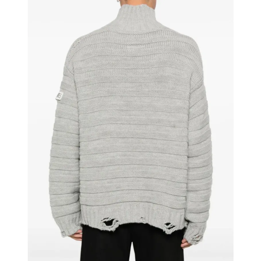 MM6 Maison Margiela Frayed Hem Ribbed Turtleneck-Heren Truien & Vesten