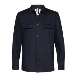Profuomo Gebreid Navy Overshirt-Heren Overhemden