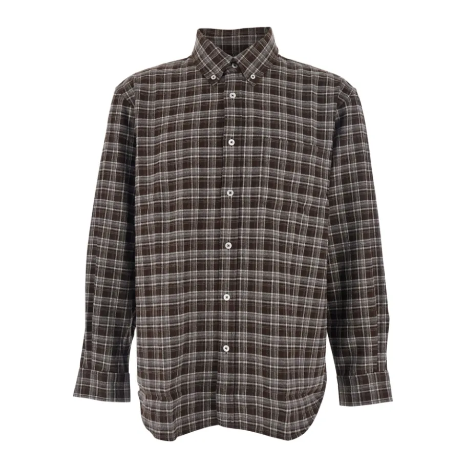 Dunst Geruite Flanellen Overhemd in Bruin-Heren Overhemden