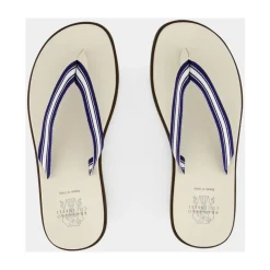 Brunello Cucinelli Gestreepte Navy Blauwe Zwembadsandalen-Heren Slippers