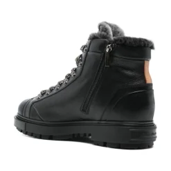 Santoni Gewalkt Leren Wandelschoen met Bont-Heren Snowboots|Laarzen