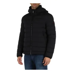 Peuterey Gewatteerde jas van stretchstof met afneembare capuchon-Heren Jassen