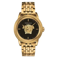 Versace Gouden Stalen Herenhorloge Zwarte Wijzerplaat-Heren Horloges