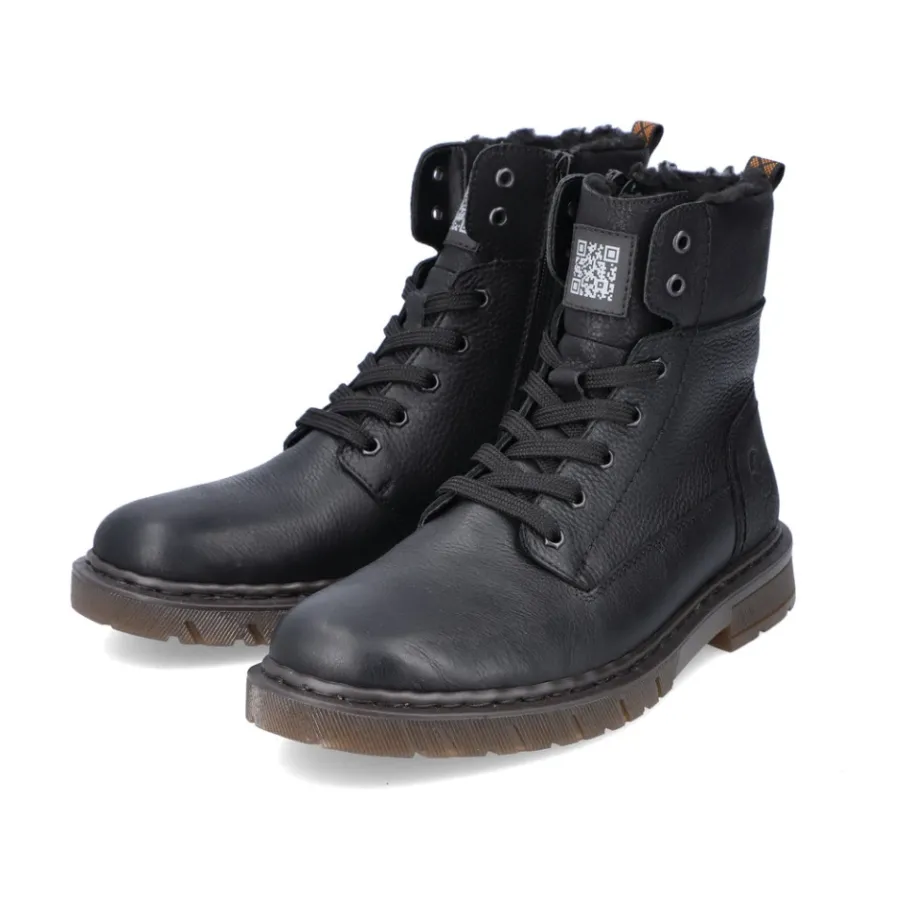 Rieker Grafietkleurige veterlaarzen-Heren Snowboots