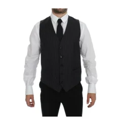 Dolce & Gabbana Grijze Gestreepte Jurk Vest-Heren Kostuums