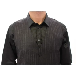 Dolce & Gabbana Grijze Gestreepte Wol Logo Vest-Heren Kostuums