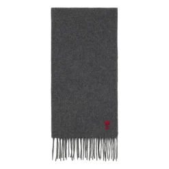 Ami Paris Grijze Wollen Sjaal met Franje-Heren Sjaals