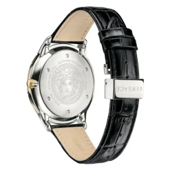Versace Herenhorloge Zwart Leer Goud Zilver GMT-Heren Horloges