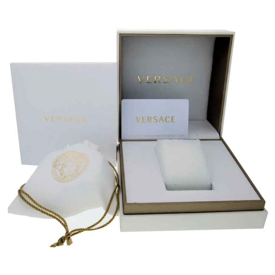 Versace Herenhorloge Zwart Leer Goud Zilver GMT-Heren Horloges