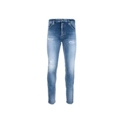 Dsquared2 Herenknoop Jeans met Leren Patch-Heren Jeans