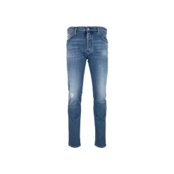 Dsquared2 Herenknoop Jeans met Leren Patch-Heren Jeans