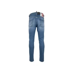 Dsquared2 Herenknoop Jeans met Leren Patch-Heren Jeans