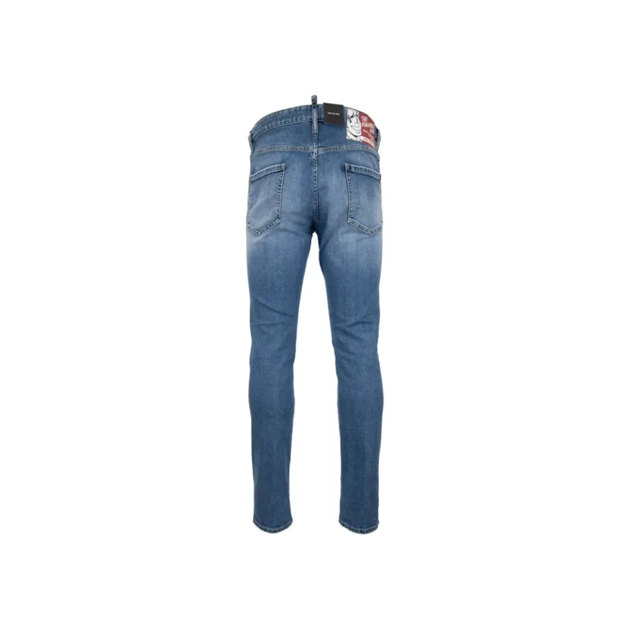 Dsquared2 Herenknoop Jeans met Leren Patch-Heren Jeans