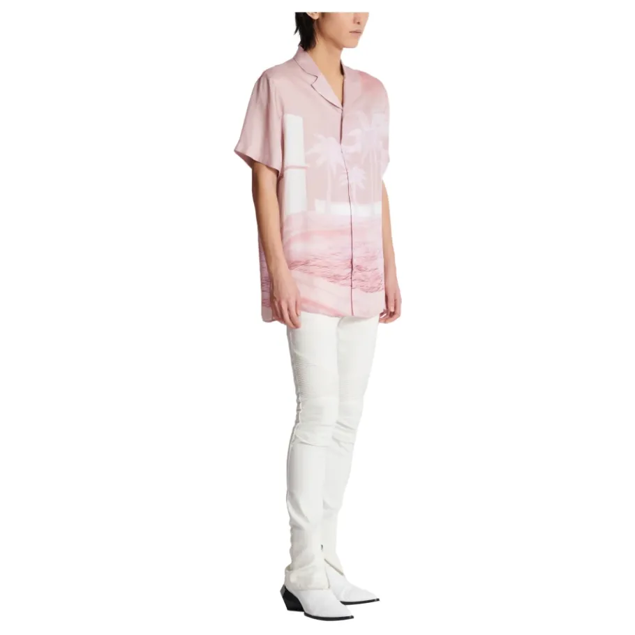 Balmain Kortemouw twill pyjamashirt met ansichtkaartprint-Heren Overhemden