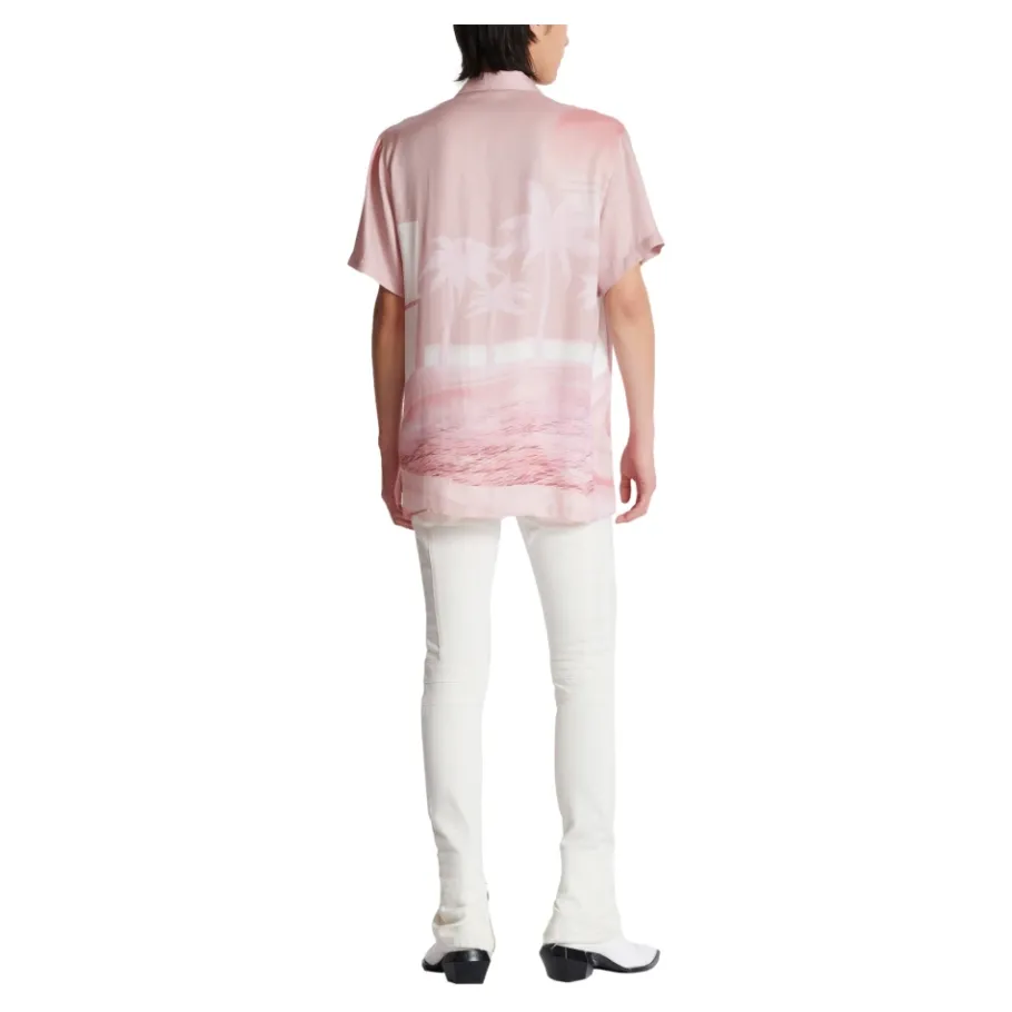 Balmain Kortemouw twill pyjamashirt met ansichtkaartprint-Heren Overhemden