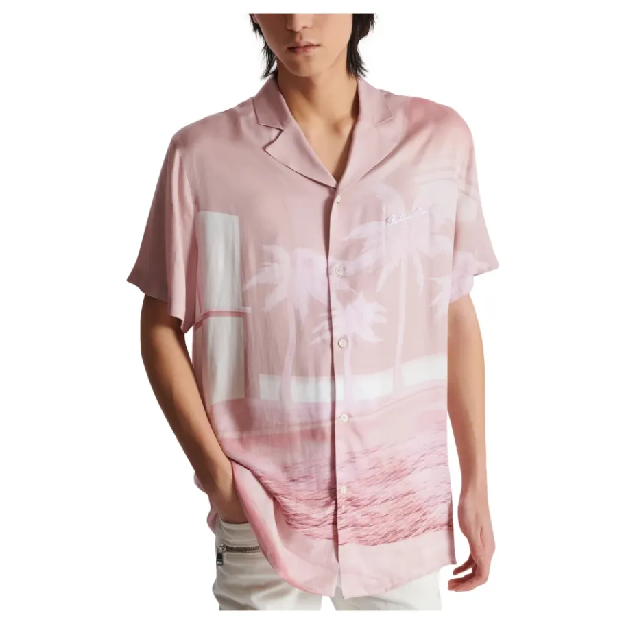 Balmain Kortemouw twill pyjamashirt met ansichtkaartprint-Heren Overhemden
