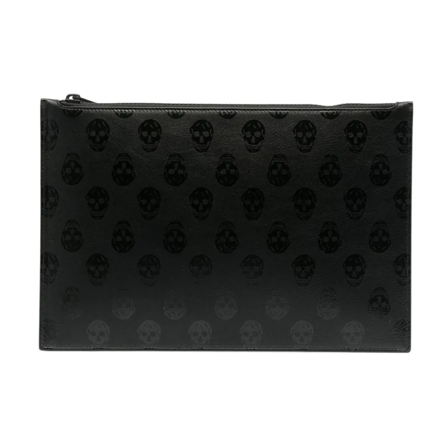 Alexander McQueen Leren portemonnee met ritssluiting en schedel motief-Heren Portefeuilles