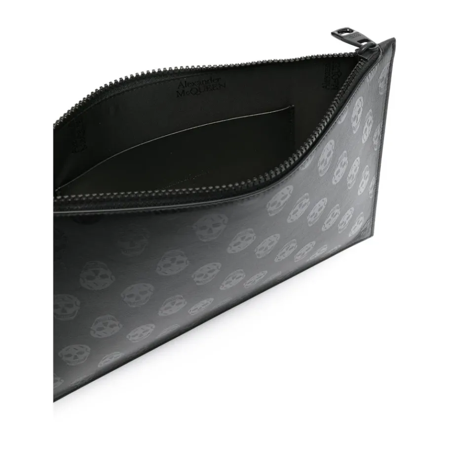 Alexander McQueen Leren portemonnee met ritssluiting en schedel motief-Heren Portefeuilles